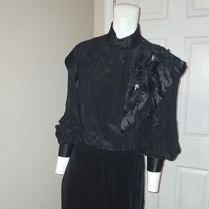 Black Satin Blouse with Beaded Accent